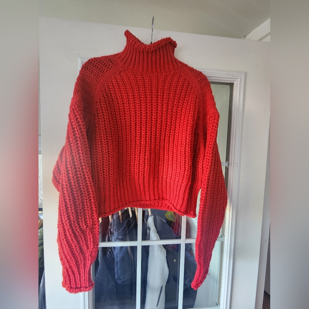 H&M Red Chunky Knit Turtleneck Sweater